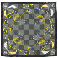 Load images into the gallery viewer,Silk scarf &quot;feathers and leaves&quot; black 50 x 50
