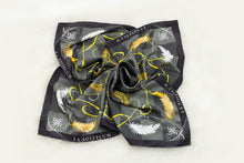 Load images into the gallery viewer,Silk scarf &quot;feathers and leaves&quot; black 50 x 50
