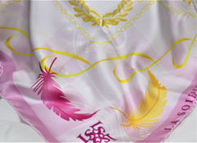 Load images into the gallery viewer,Silk scarf &quot;feathers and leaves&quot; pink 50 x 50
