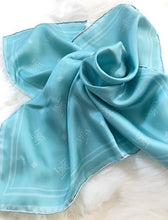 Load images into the gallery viewer,Silk scarf &quot;Monogram&quot; Blue 50 x 50
