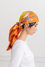 Load images into the gallery viewer,Silk scarf 《Key and rope》 Orange 90 × 90
