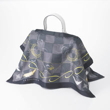 Load images into the gallery viewer,Bag cover scarf &quot;feathers and leaves&quot; black 50 x 50
