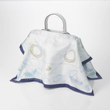 Load images into the gallery viewer,Bag cover scarf &quot;feathers and leaves&quot; blue 50 x 50
