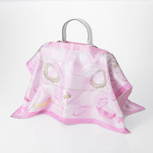 Load images into the gallery viewer,Bag cover scarf &quot;feathers and leaves&quot; pink 50 x 50
